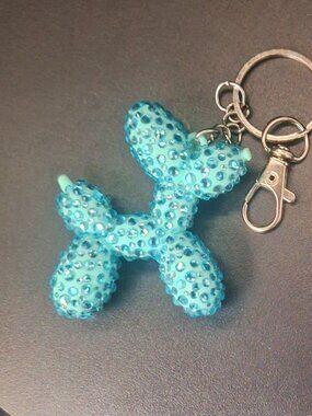 Bedazzled Balloon Dog Keychain, Blue/Green Colored Dog with Aqua Stones